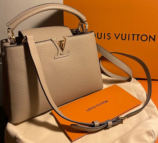Replica Louis Vuitton Capucines MM Bag in Canvas with Brown Leather M59969